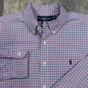Polo Ralph Lauren Classic Fit Button Down Shirt Pink Blue Check Men's Large
